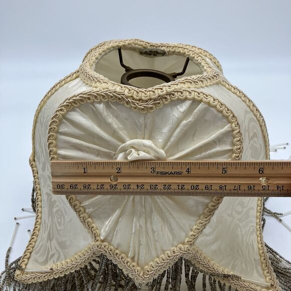 VTG Dale Tiffany Lamp Shade Cream Heart Glass Beaded Fringe Boudoir Romantic - Picture 13 of 16
